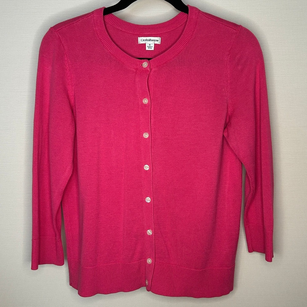 Croft & Barrow‎ Bright Pink Cardigan Sweater Cotton Modal Soft Knit Womens Small